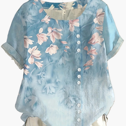 Blouse femme style vintage à fleurs imprimées avec boutons – Élégance décontractée pour l'été