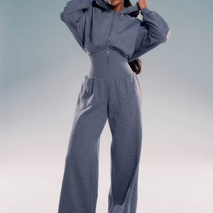 Combinaison pantalon femme à capuche, ample, taille marquée, fermeture éclair, couleurs variées
