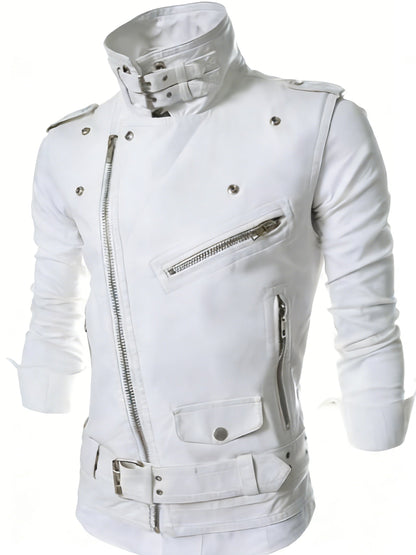 Gilet de style motard en similicuir sans manches avec fermeture éclair asymétrique