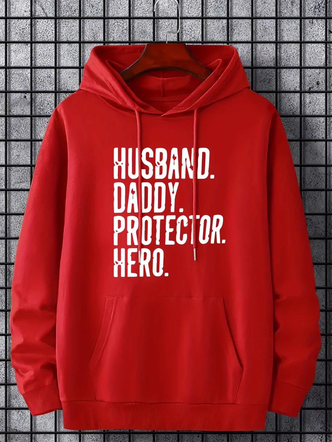 Herrtröja med huva och tryck - HUSBAND DADDY PROTECTOR HERO - Avslappnad stil Perfekt present