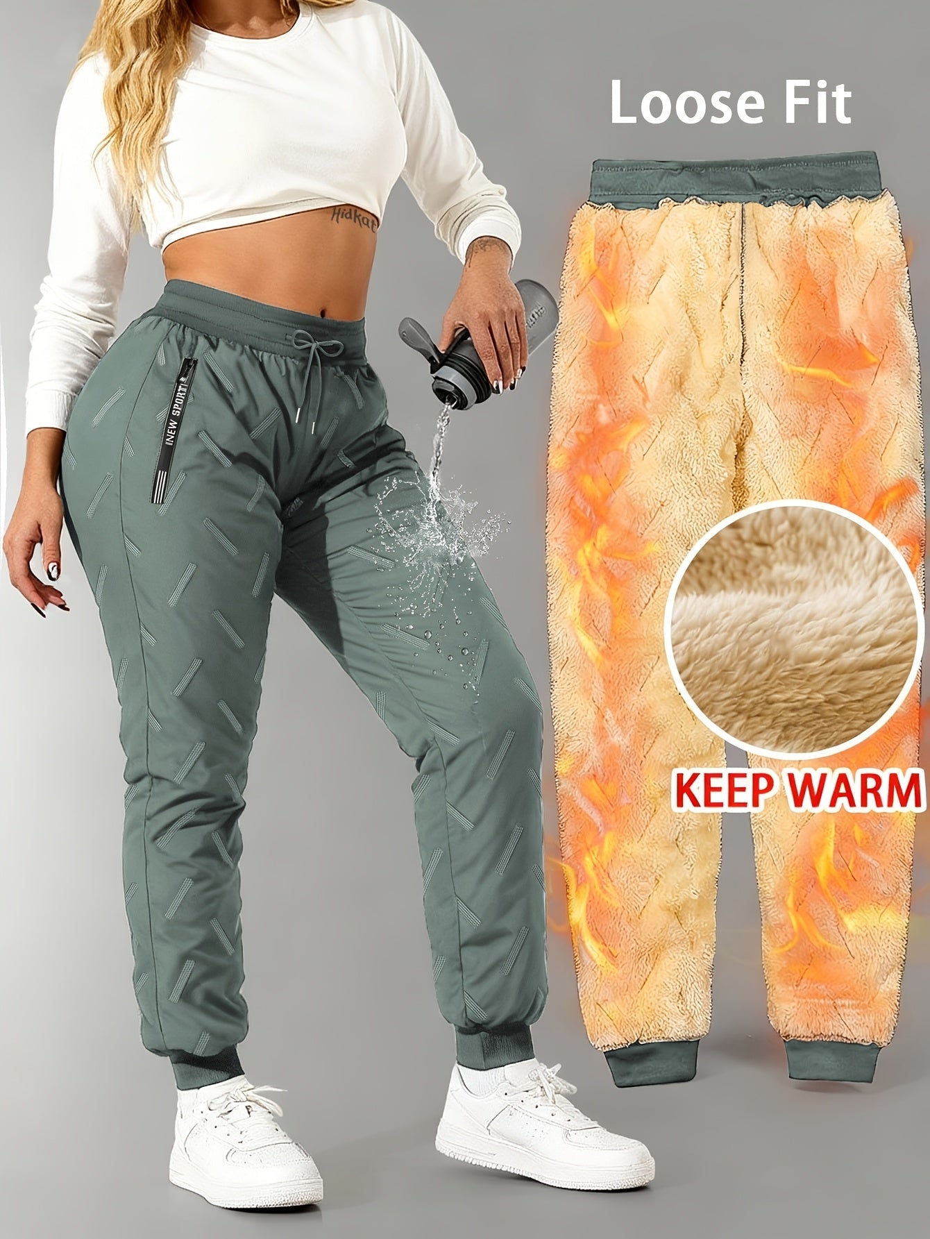 Pantalon de jogging femme doublé polaire chaud à taille élastique