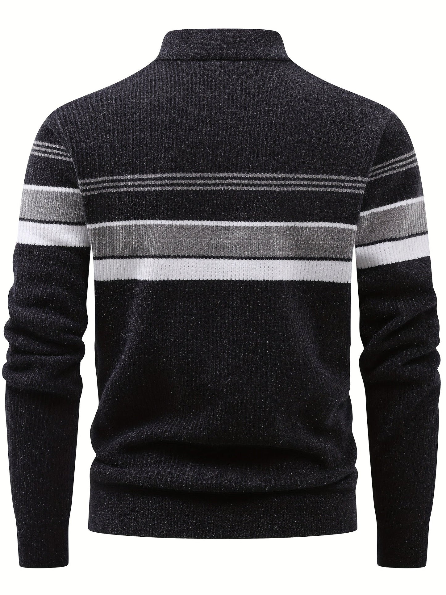 Pull Homme Col Montant Zippé Rayures Horizontales Beige Chaud