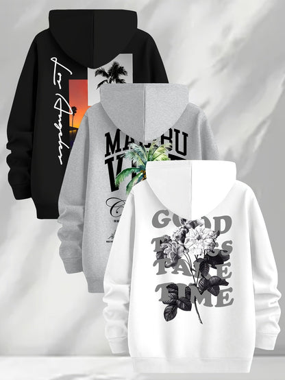 Lot de 3 Hoodies à Capuche Imprimés pour Homme Multicolore Décontracté