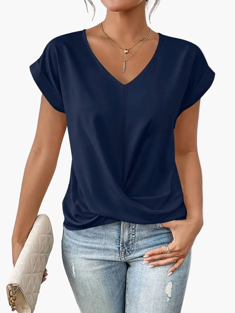 Top femme manches courtes col V style décontracté chic pour tous les jours