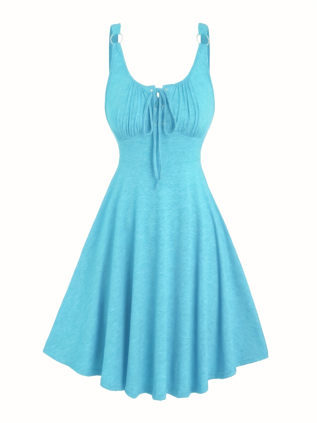 Lässiges Damenkleid mit Ausschnitt und Ösen-Trägern, ausgestellter Frühling-Sommer-Stil  