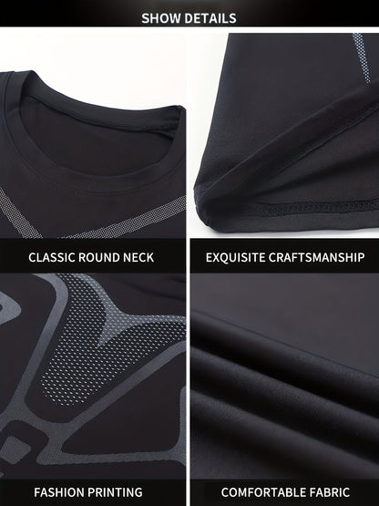 Ensemble Sport Homme 2 Pièces Noir Manches Longues et Pantalon de Compression avec Détails Graphiques