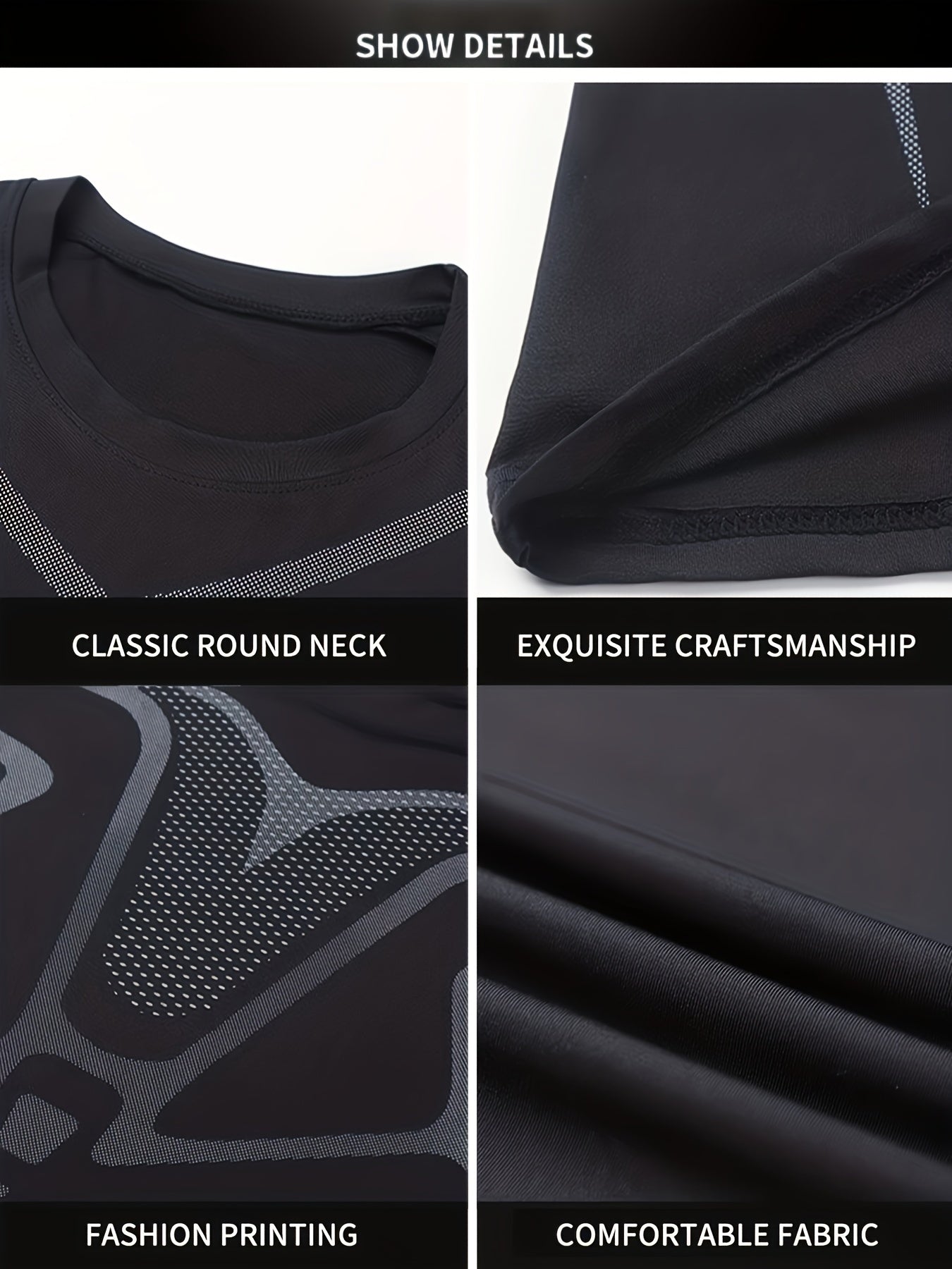 Ensemble Sport Homme 2 Pièces Noir Manches Longues et Pantalon de Compression avec Détails Graphiques