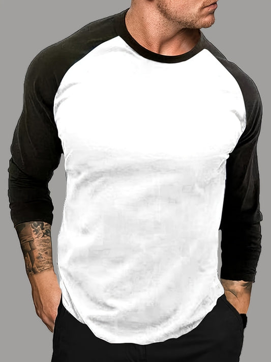 T-shirt Homme Manches Longues Raglan Bicolore Blanc et Noir