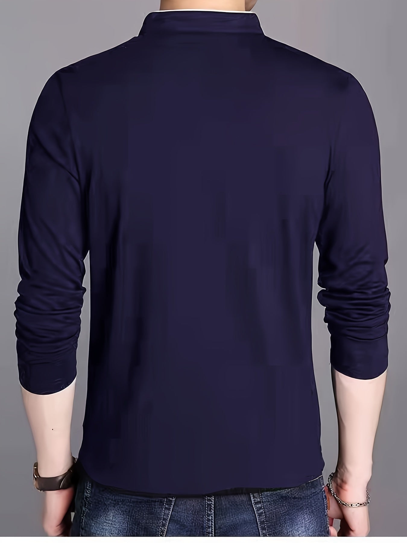 T-shirt Polo Homme Manches Longues Col Mao Rouge Bordeaux