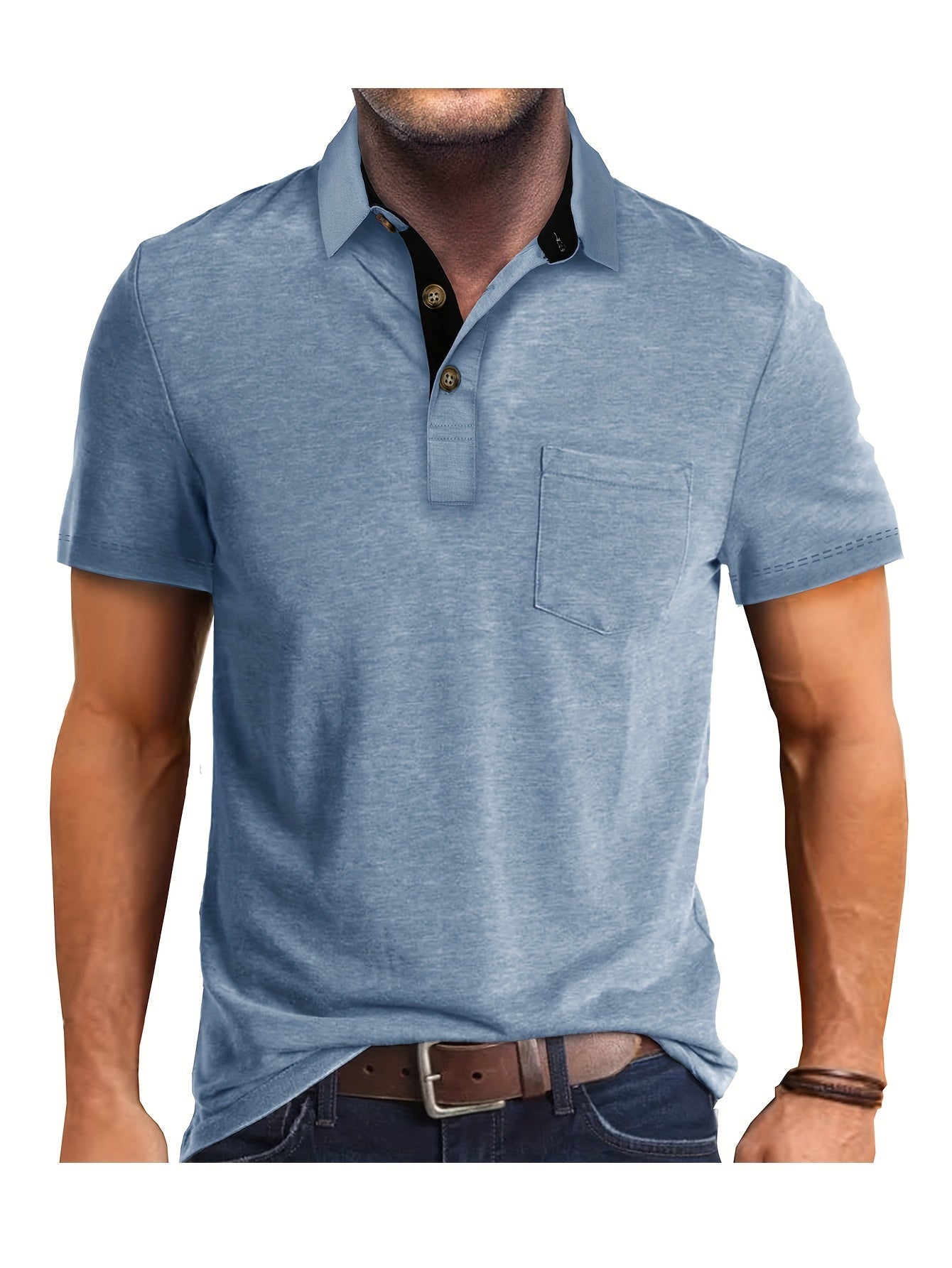 Polo décontracté pour homme à poche poitrine, style élégant pour usage quotidien ou bureau