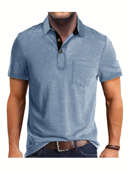 Polo décontracté pour homme à poche poitrine, style élégant pour usage quotidien ou bureau