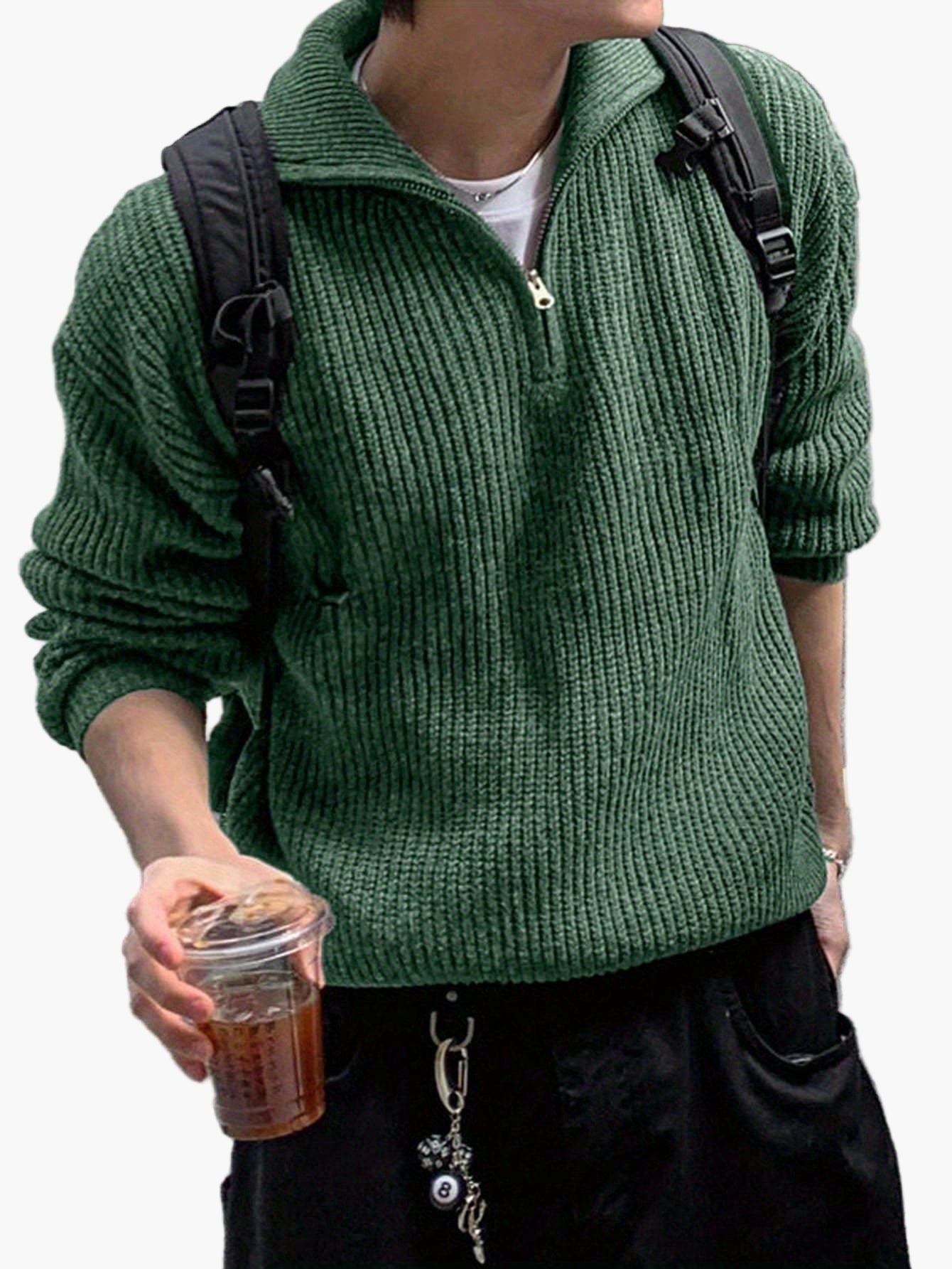 Men's casual style high collar zip-up sweater - Ideal for spring and autumn