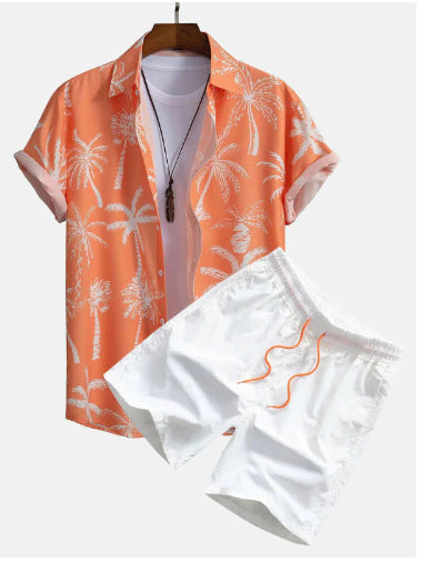 Afslappet herresæt med grafisk stil, kortærmet skjorte og shorts til sommer