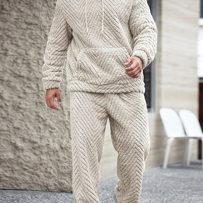 Ensemble Homme Doux Motif Chevrons Capuche Kaki Clair