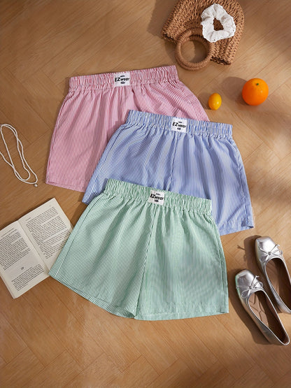 Shorts décontractés à rayures pour femme, lot de 3, style confortable pour la maison ou l'été