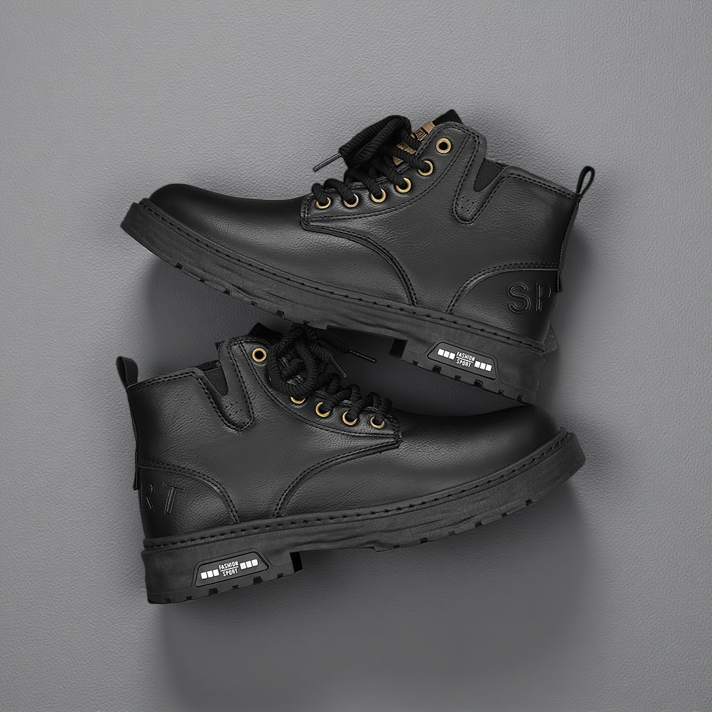 Bottes montantes homme noires à lacets et semelle épaisse
