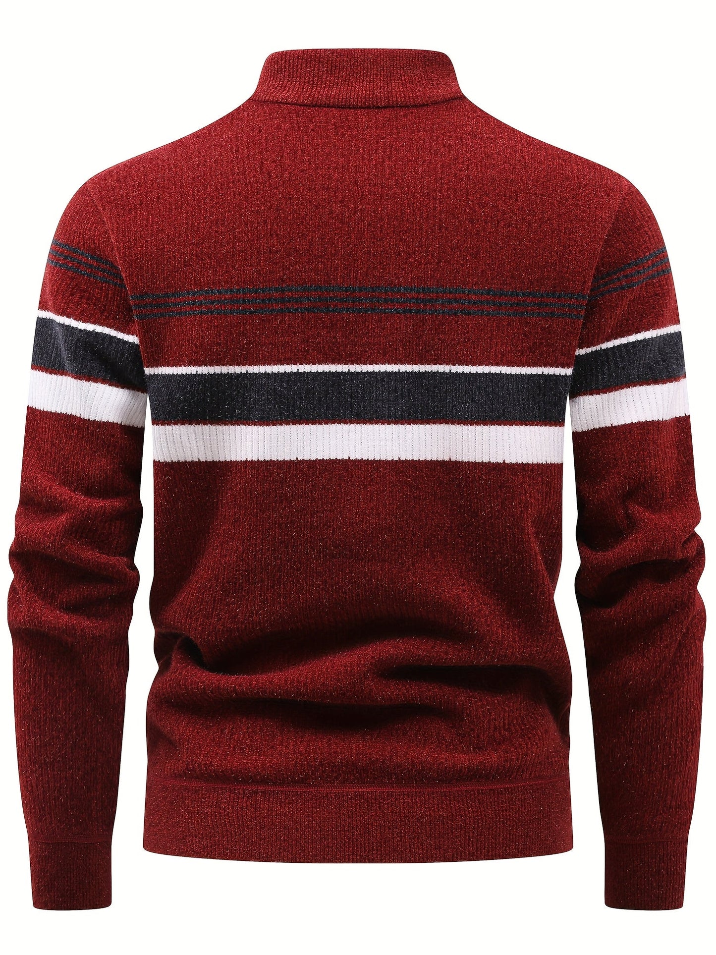 Pull Homme Col Montant Zippé Rayures Horizontales Beige Chaud