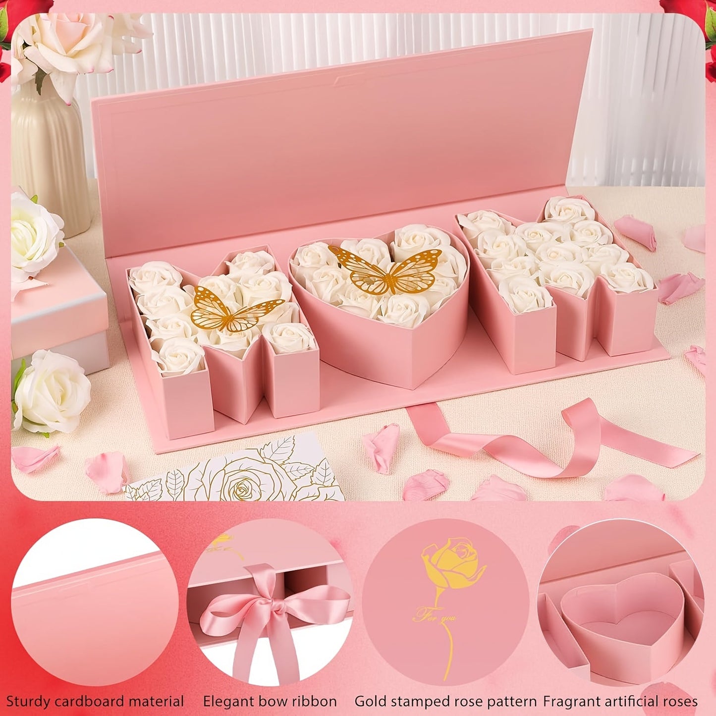 Cofanetto Regalo Fantasia Festa della Mamma Donna – Scatola Espositore Elegante con Scomparti Lettere e Cuore