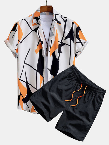 Afslappet herresæt med grafisk stil, kortærmet skjorte og shorts til sommer