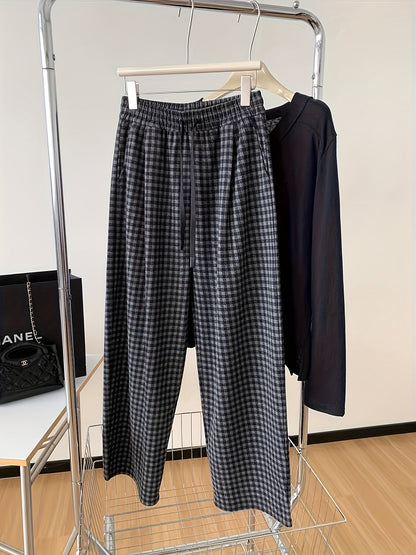 Pantalon large à carreaux Vichy noir et gris avec taille élastique et cordon