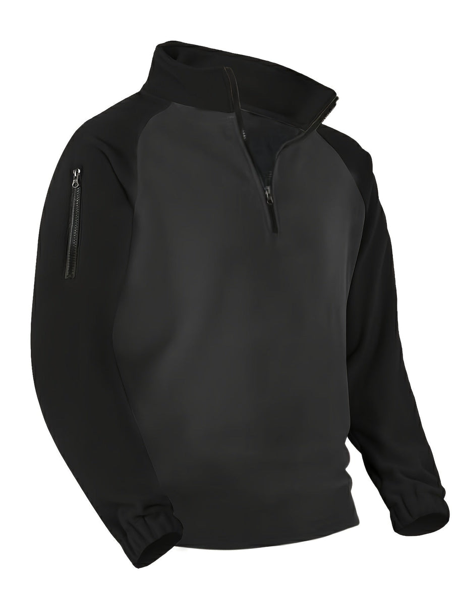 Polaire Homme Bicolore Col Montant avec Fermeture Éclair et Manches Raglan