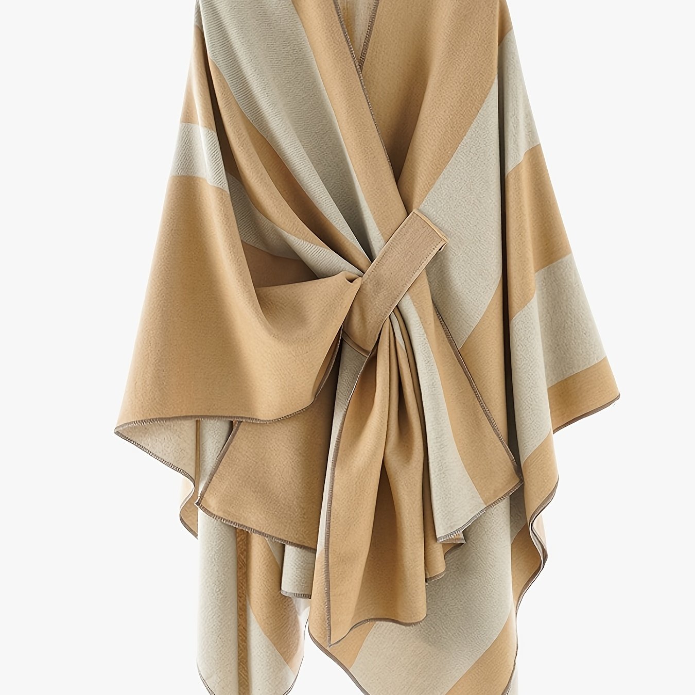 Poncho Cape Femme Rayé Bicolore avec Nœud Décoratif Doux