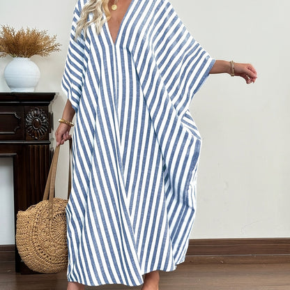 Langes Kaftankleid für Damen im eleganten Resort-Stil mit Streifen für Urlaub und Strand
