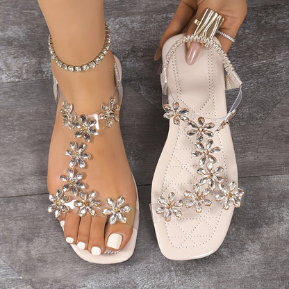 Eleganta platta sandaler med blommor för kvinnor – Glamourös stil för sommar och speciella tillfällen