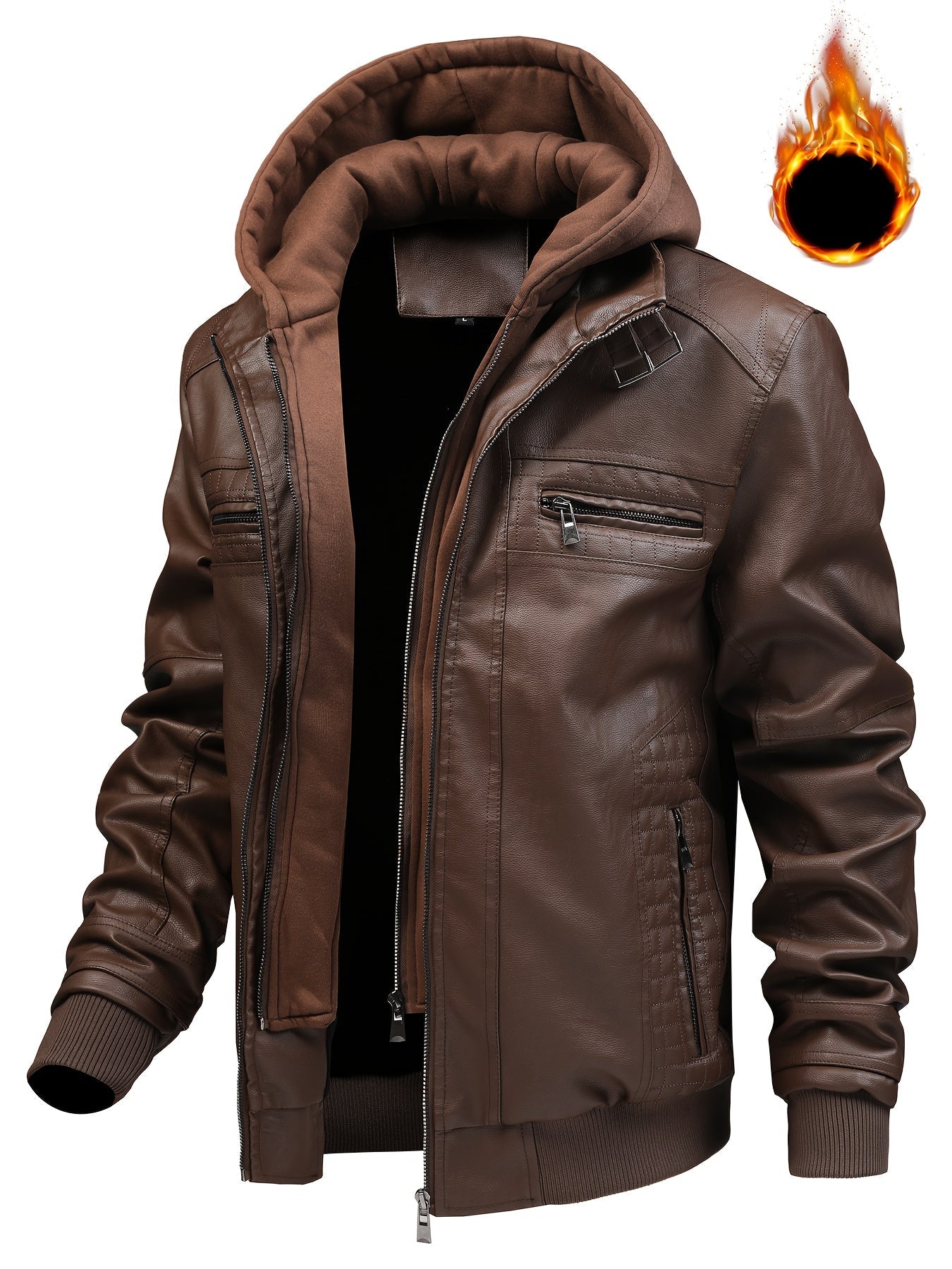 Blouson aviateur homme marron avec capuche amovible et doublure chaude