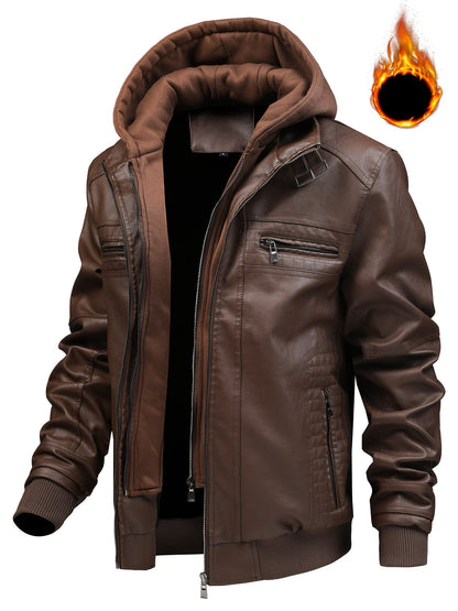 Blouson aviateur homme marron avec capuche amovible et doublure chaude