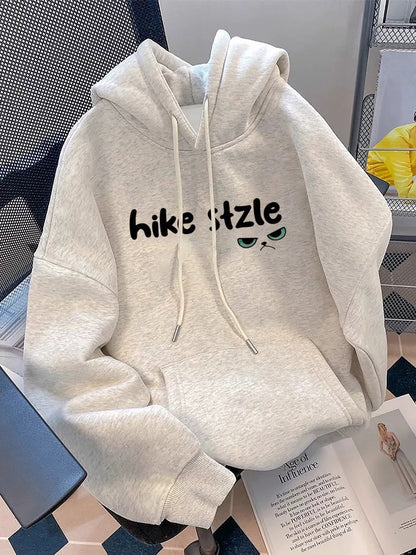 Sweat à Capuche Unisexe Gris Clair Motif Chat Grognon Oreilles Pointues