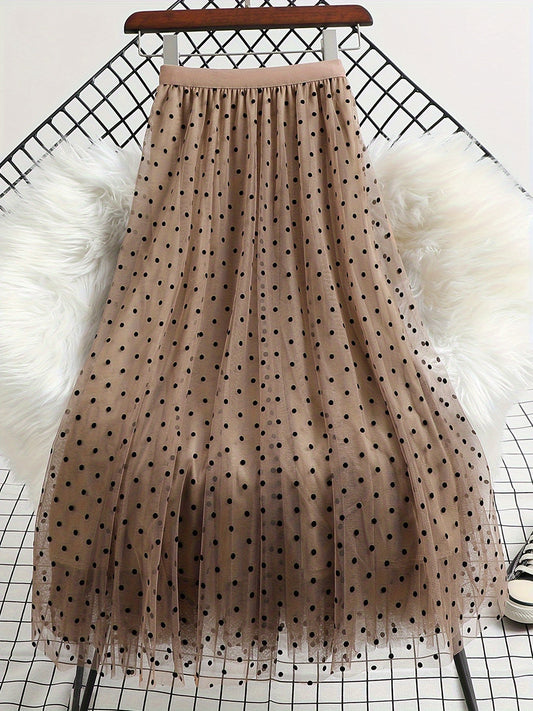 Jupe midi élégante à pois pour femme, style évasé chic, idéale pour le printemps et l'été