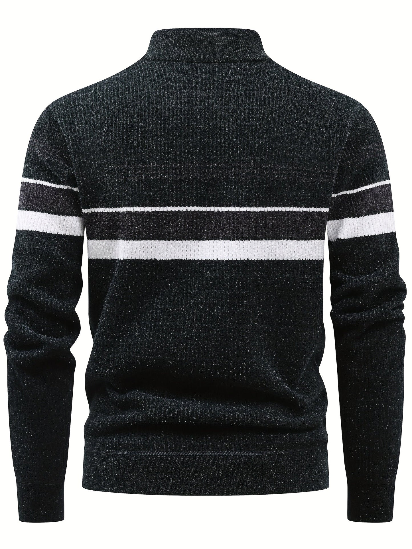 Pull Homme Col Montant Zippé Rayures Horizontales Beige Chaud