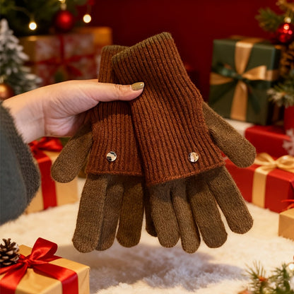 Gants tricotés bicolores convertibles avec mitaines rabattables pour femme