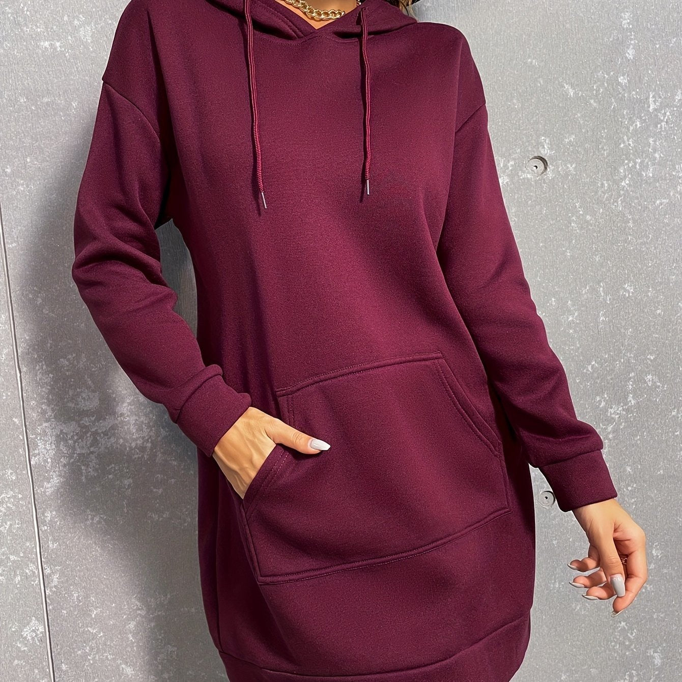 Robe Sweat à Capuche Femme Longue avec Poche Kangourou Manches Longues