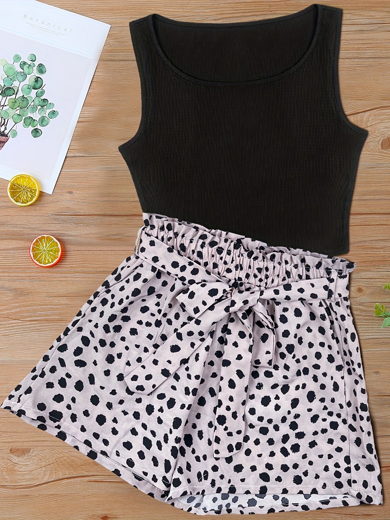 Women's Elegant Style Summer Printed High-Waisted Tank Top and Shorts Set