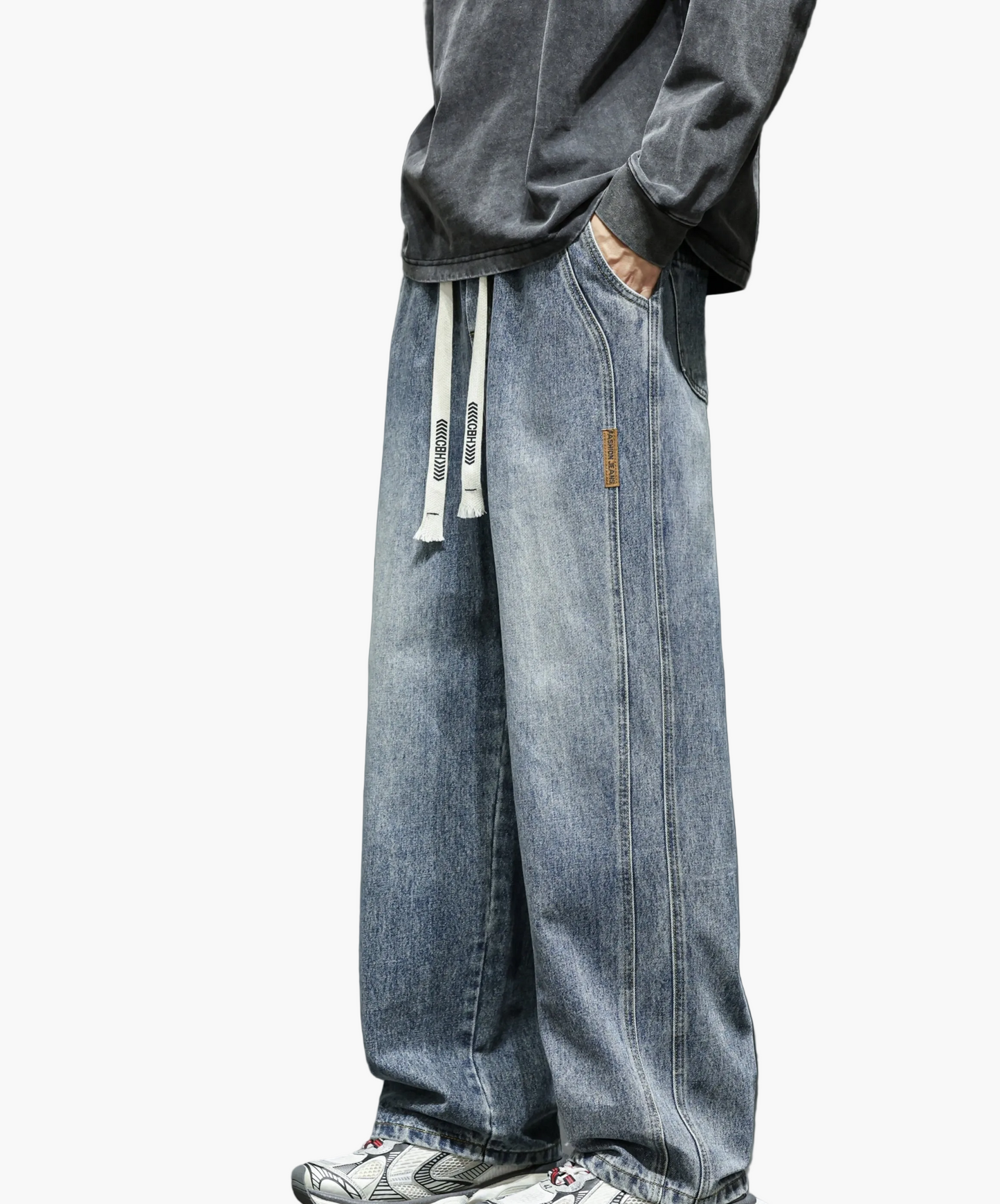 Losvallende brede jeans voor heren, casual stedelijke stijl