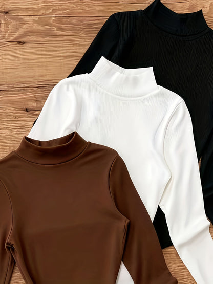 Body Femme Col Roulé Manches Longues Uni Élastique Moulant