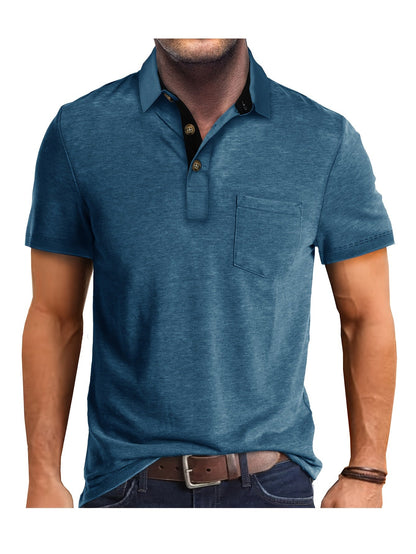 Polo décontracté pour homme à poche poitrine, style élégant pour usage quotidien ou bureau