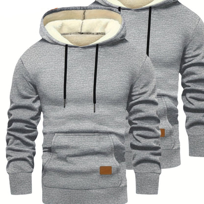 Lot de 2 Hoodies Homme Doublés Polaire Ajustement Ample avec Capuche et Poche Kangourou