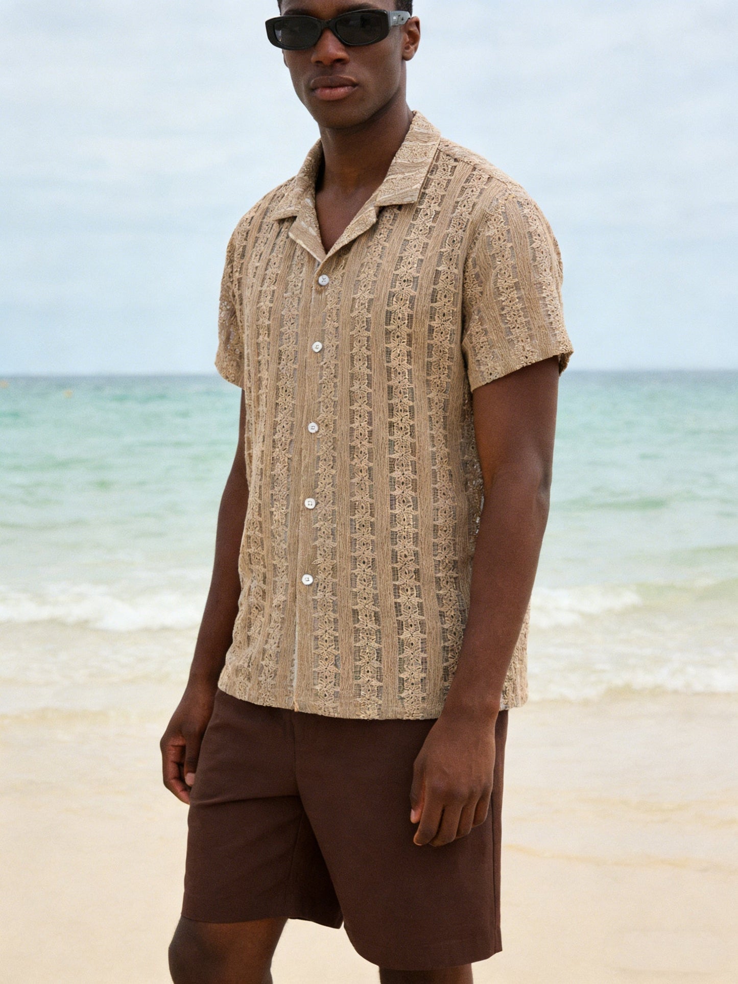 Chemise décontractée homme style bohème à manches courtes pour les vacances plage