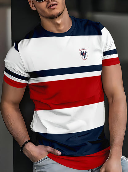 T-shirt casual uomo stile universitario a righe per uso quotidiano