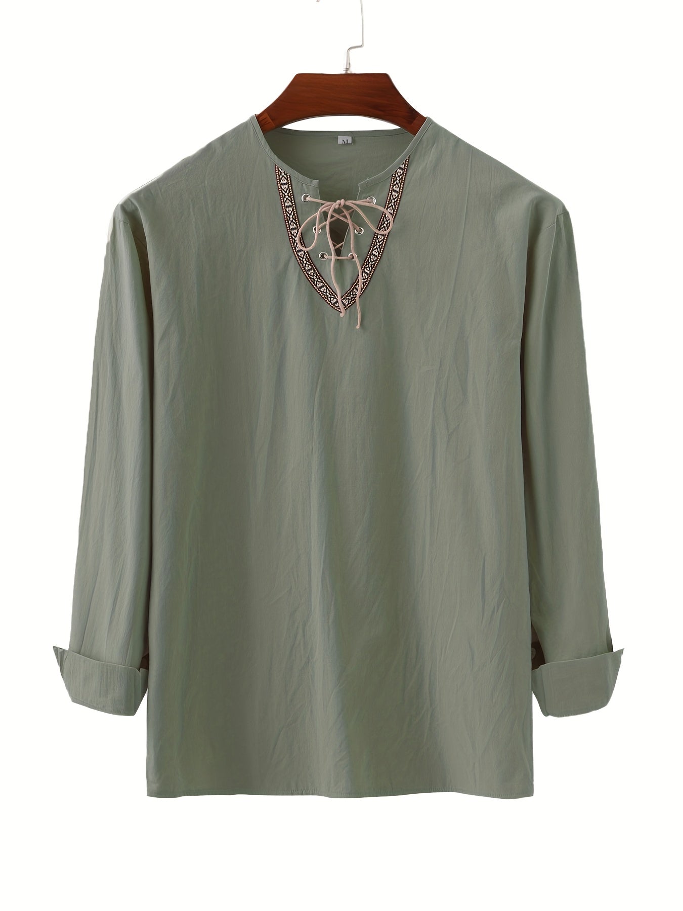 Vintage skjorte med snøret krave til mænd - afslappet og elegant stil