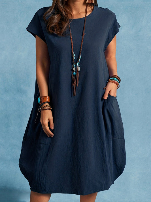 Robe Femme Décontractée Tunique Élégante à Manches Courtes pour Été et Printemps