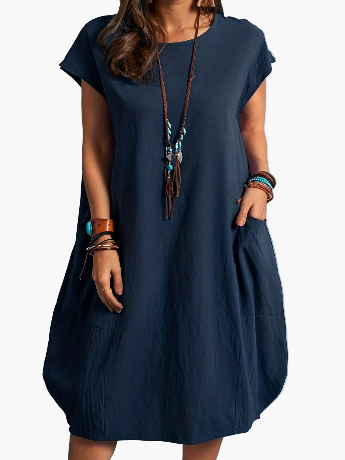 Robe Femme Décontractée Tunique Élégante à Manches Courtes pour Été et Printemps