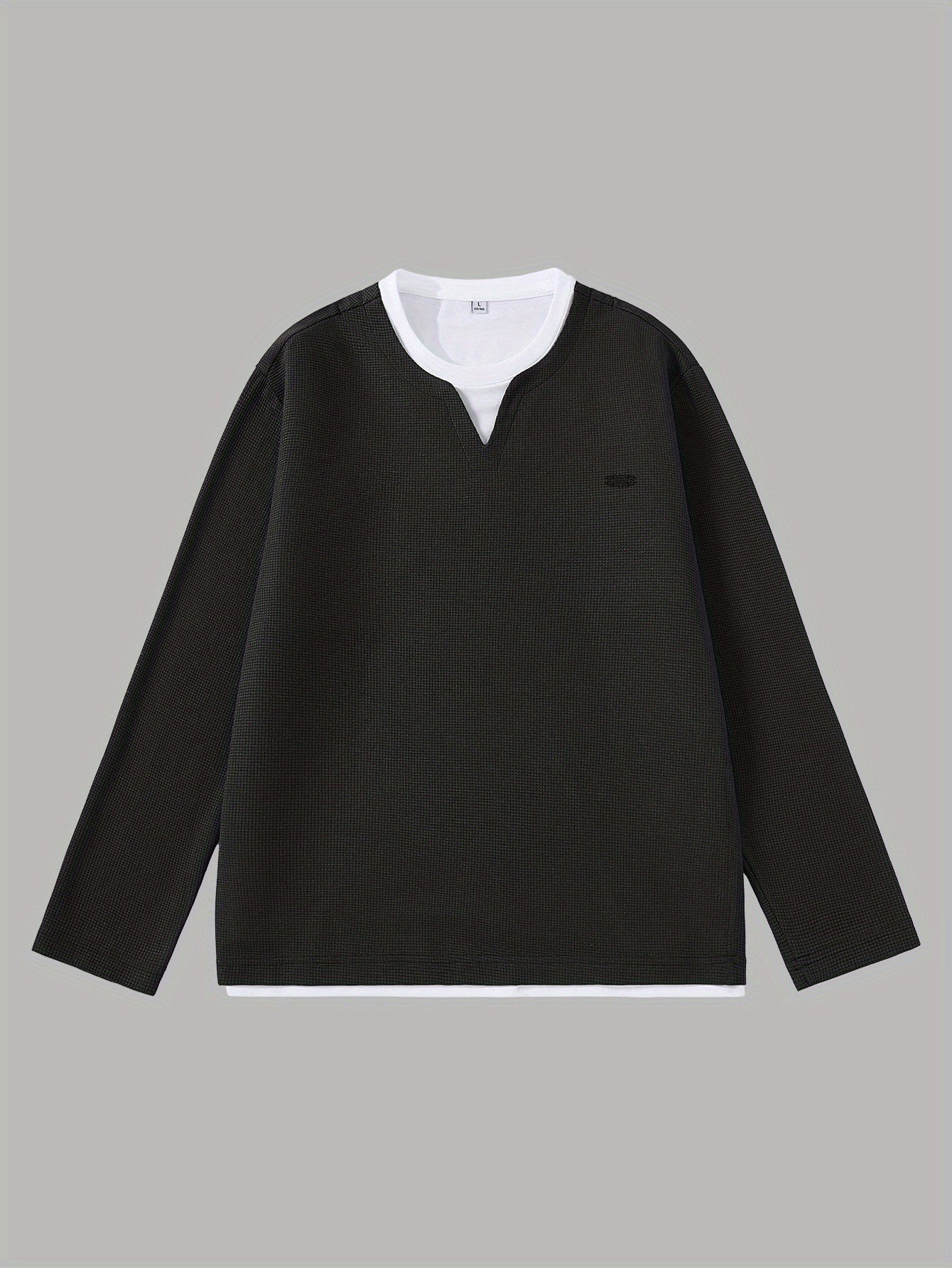 Pull Homme Maille Gaufre Bicolore Col V Manches Longues Gris