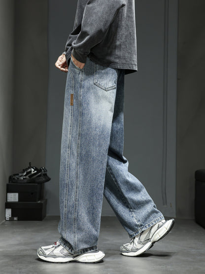 Losvallende brede jeans voor heren, casual stedelijke stijl
