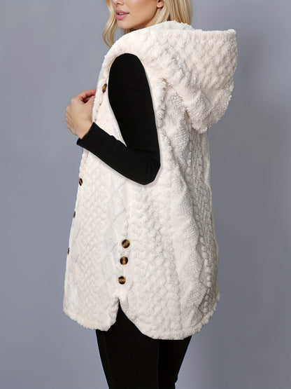 Gilet sans manches à capuche doux texture chevronné couleur crème