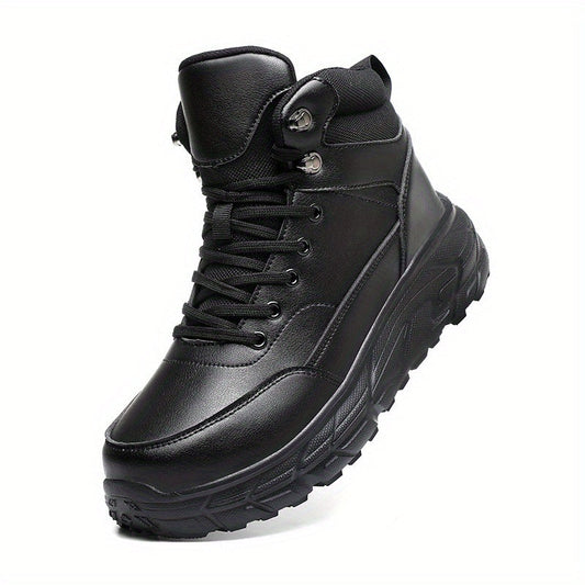 Bottes montantes homme noires, style randonnée, lacets et œillets métalliques