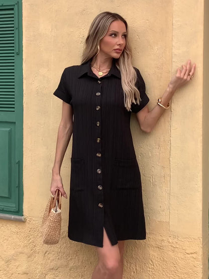 Robe chemise décontractée femme manches courtes boutons style estival